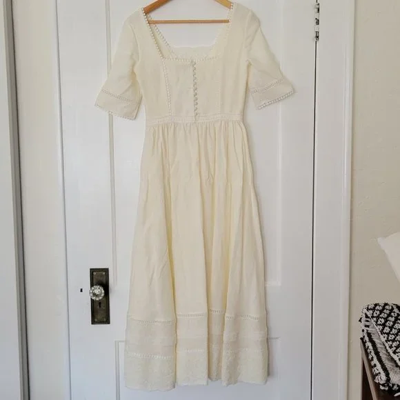 NWT BEDRA Vintage Under the Tuscan Sky Edwardian Midi Dress, XS, Linen, Wedding - Picture 7 of 16